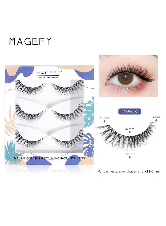 MAGEFY 3 Pairs Pack Light Volume Short Fake Eye Lashes Lashes False Eyelashes Cat Eyes Wispy Natural Faux Mink Lashes - Image 1