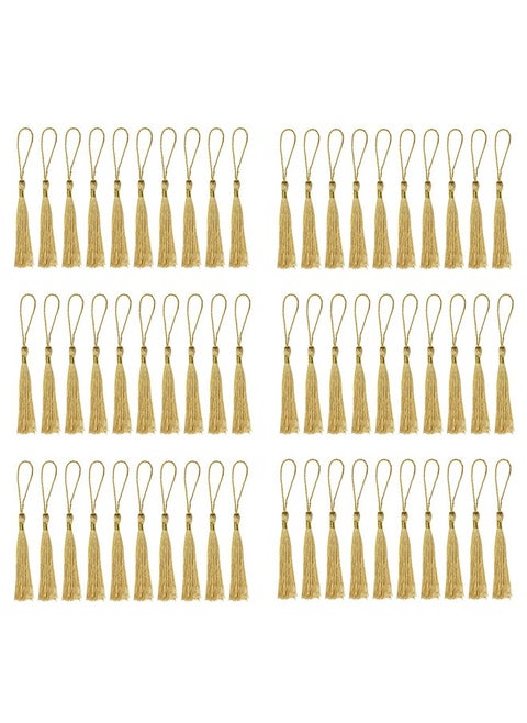 100pcs Silky Handmade Soft Tassels 13cm Floss Bookmark Tassels with 5cm Cord Loop for Jewelry Making, DIY Projects, Bookmarks  Light Gold