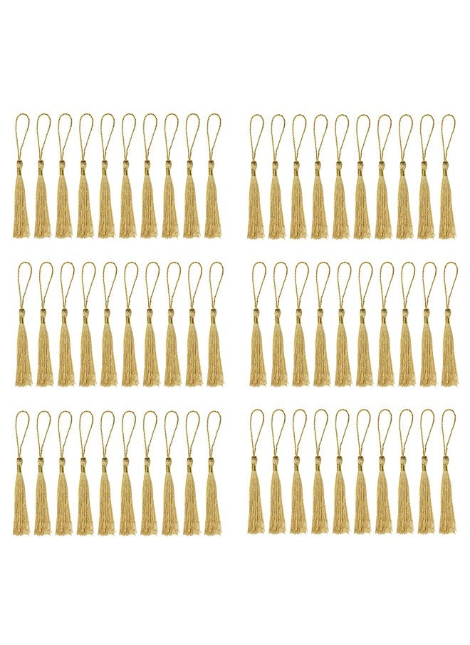 GUSGU 100pcs Silky Handmade Soft Tassels 13cm Floss Bookmark Tassels with 5cm Cord Loop for Jewelry Making, DIY Projects, Bookmarks  Light Gold  - Image 1