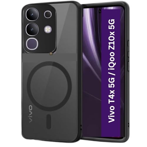 MAGICHUB Hybrid Shockproof Back Cover Case for iQOO Z10x 5G / Vivo T4x 5G | Hard Back Cover Case (PC & TPU, MagSafe Compatible, Translucent Smoke Matte Back, Black Sides) - Image 1
