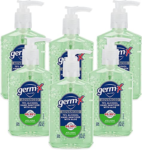 Germ-X جيرم-إكس معقم يدين متقدم مع الألوة وفيتامين E، 8 أونصة سائلة (عبوة من 6) ، جل مرطب أقل جفافاً، تركيبة بدون شطف، زجاجة مضخة - Image 1