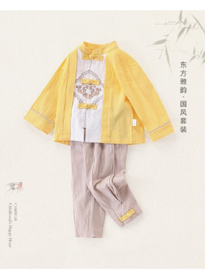 Boys' Autumn Retro Tang Suit 2-piece Set Children's Mid-autumn Festival Performance - Image 1