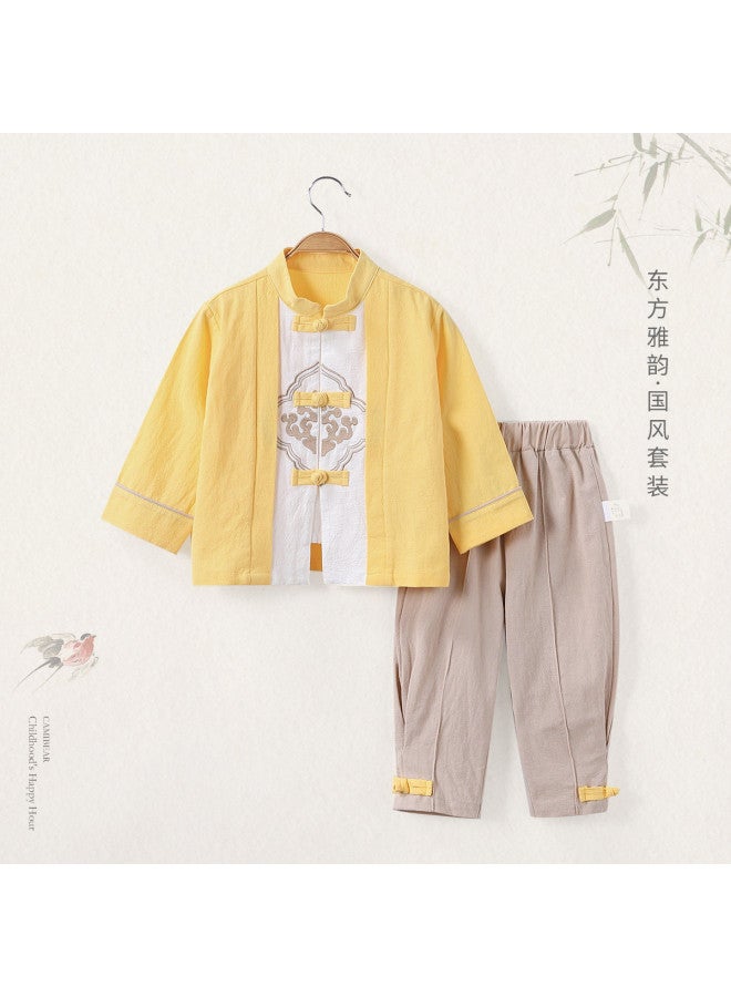 Boys' Autumn Retro Tang Suit 2-piece Set Children's Mid-autumn Festival Performance - Image 3