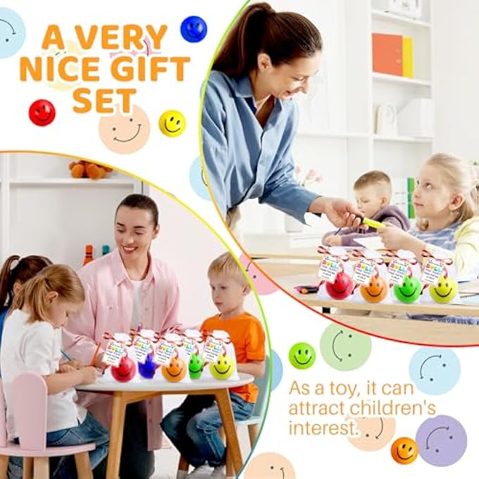 Demonwer 30 Sets Back to School Gifts Colorful Smile Stress Balls with Inspirational Cards Ribbon Organza Bag 2.5 Inch Happy Face Stress Balls Gifts for Back to School Classroom Prize School Supplies - Image 4