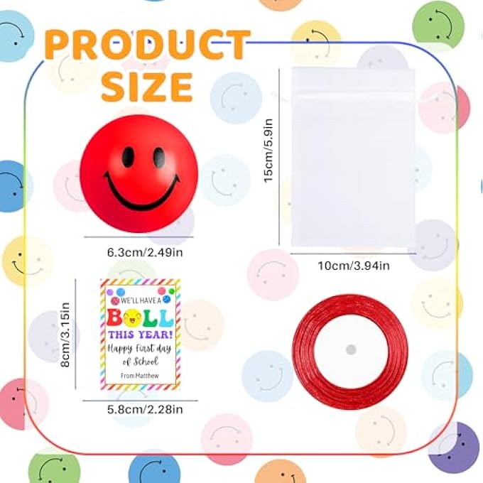 Demonwer 30 Sets Back to School Gifts Colorful Smile Stress Balls with Inspirational Cards Ribbon Organza Bag 2.5 Inch Happy Face Stress Balls Gifts for Back to School Classroom Prize School Supplies - Image 2