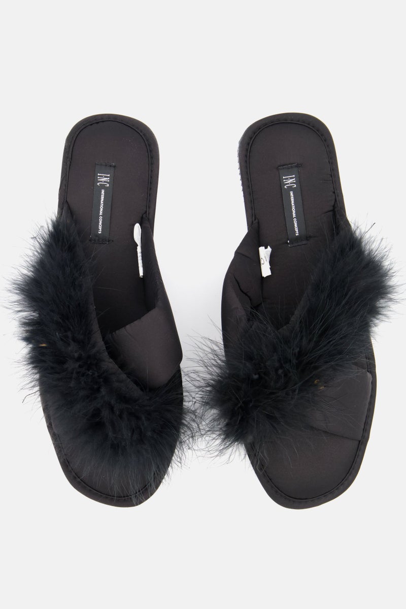 INC Women Slip On Open Toe Slipper, Black - Image 2