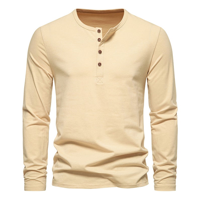 Men'S Long-Sleeved Shirt Generation New Men'S Color Matching Four-Button Henry Long-Sleeved T-Shirt D33 - Image 4
