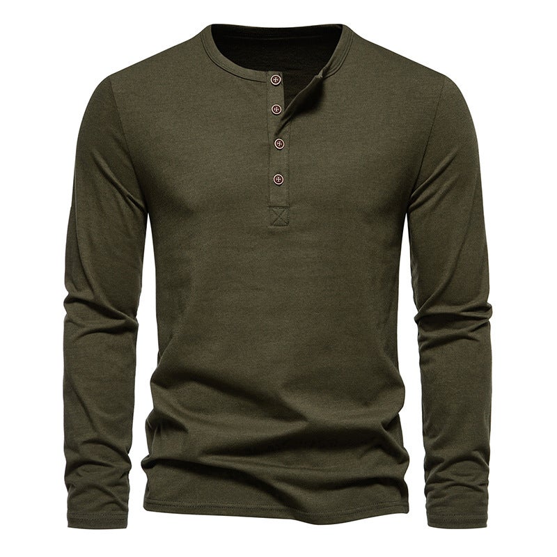 Men'S Long-Sleeved Shirt Generation New Men'S Color Matching Four-Button Henry Long-Sleeved T-Shirt D33 - Image 5