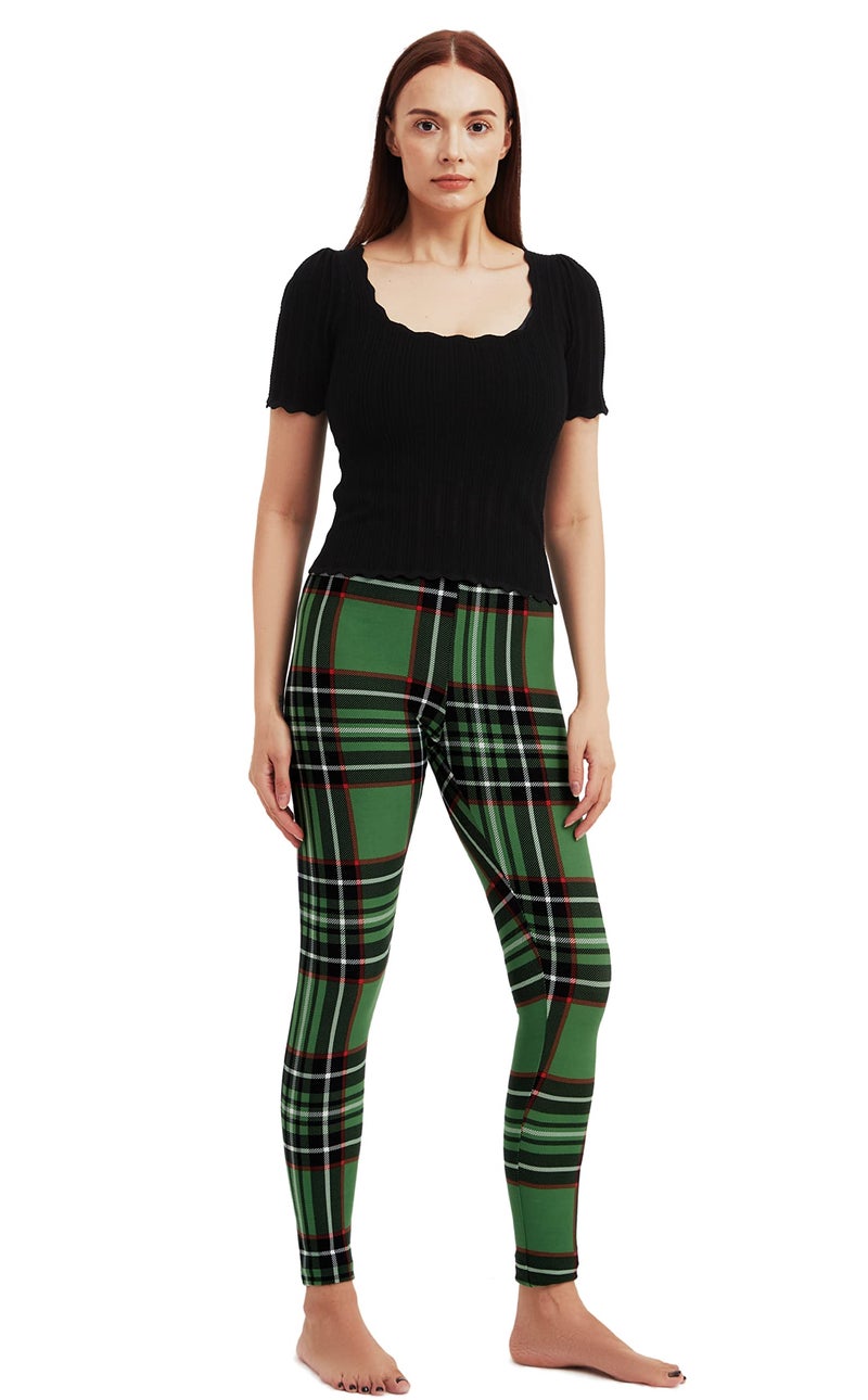 sissycos Women's St. Patrick's Day Checkered Plaid Printed Leggings Buttery Soft Stretchy Pants (Small-Large, Green Check) - Image 5