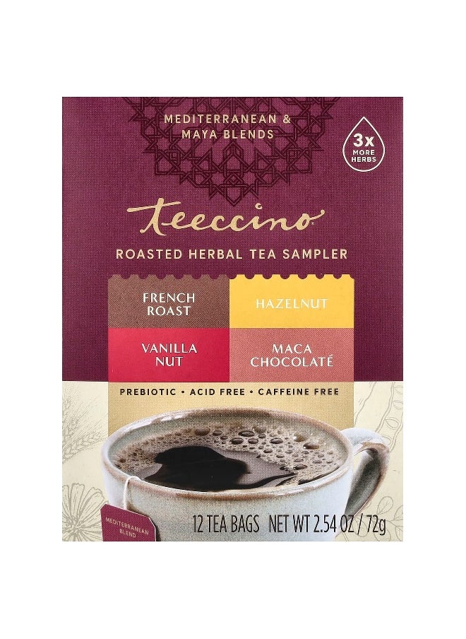 teeccino - Teeccino, Roasted Herbal Tea Sampler, 4 Flavors, Caffeine Free, 12 Tea Bags, 2.54 oz (72 g) - Image 1
