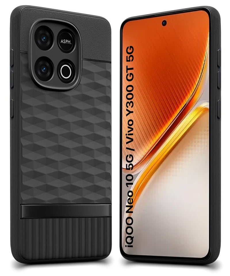 WOW Imagine غطاء خلفي WOW IMAGINE لجهاز iQOO Neo 10 5G بتصميم هيكسا كيوب | غلاف مطاطي فائق النحافة | قماش مخملي داخلي | غلاف سيليكون مرن غير لامع | حماية الكاميرا - أسود - Image 1
