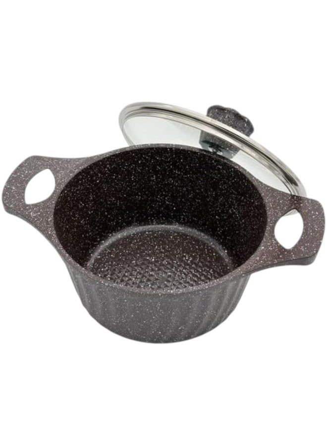 B&D Aluminum Marble Coated Non Stick Casserole Pot 20cm with Glass Lid, Black Speckled Finish, Durable Cookware, Double Handle Design, Even Heat Distribution, Easy Clean Surface - Image 1