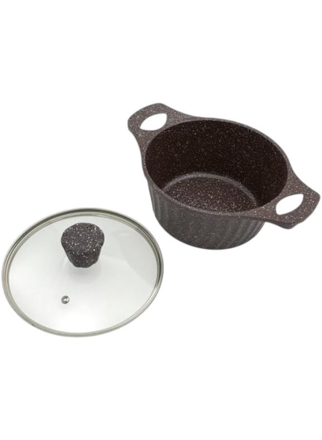 B&D Aluminum Marble Coated Non Stick Casserole Pot 20cm with Glass Lid, Black Speckled Finish, Durable Cookware, Double Handle Design, Even Heat Distribution, Easy Clean Surface - Image 2
