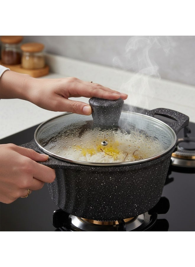 B&D Aluminum Marble Coated Non Stick Casserole Pot 20cm with Glass Lid, Black Speckled Finish, Durable Cookware, Double Handle Design, Even Heat Distribution, Easy Clean Surface - Image 5