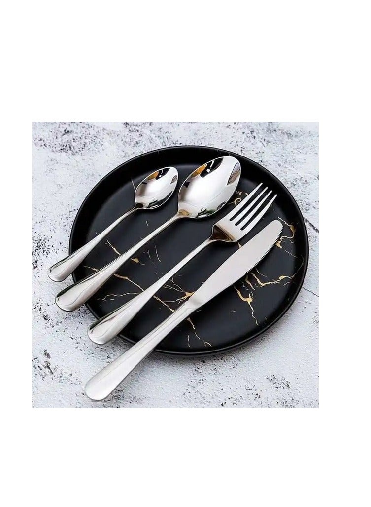 بريتيش شيف 24 قطعة من أدوات المائدة/أدوات المائدة المصنوعة من الفولاذ المقاوم للصدأ مع حامل | مجموعة أدوات المائدة المصقولة بالمرآة | طقم أدوات مائدة مكون من 6 ملاعق / 6 ملاعق شاي / 6 سكين / 6 شوكة | BC320 فضي 23x14x12 سم - Image 4