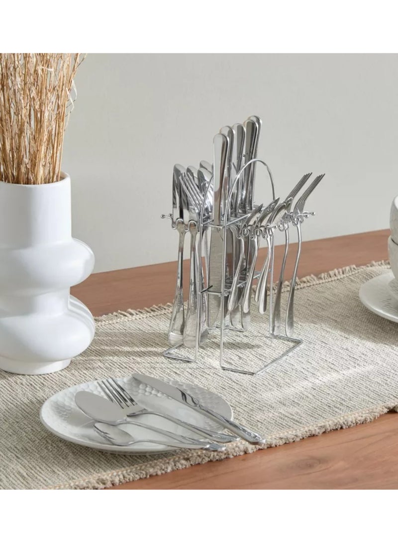 بريتيش شيف 24 قطعة من أدوات المائدة/أدوات المائدة المصنوعة من الفولاذ المقاوم للصدأ مع حامل | مجموعة أدوات المائدة المصقولة بالمرآة | طقم أدوات مائدة مكون من 6 ملاعق / 6 ملاعق شاي / 6 سكين / 6 شوكة | BC320 فضي 23x14x12 سم - Image 3