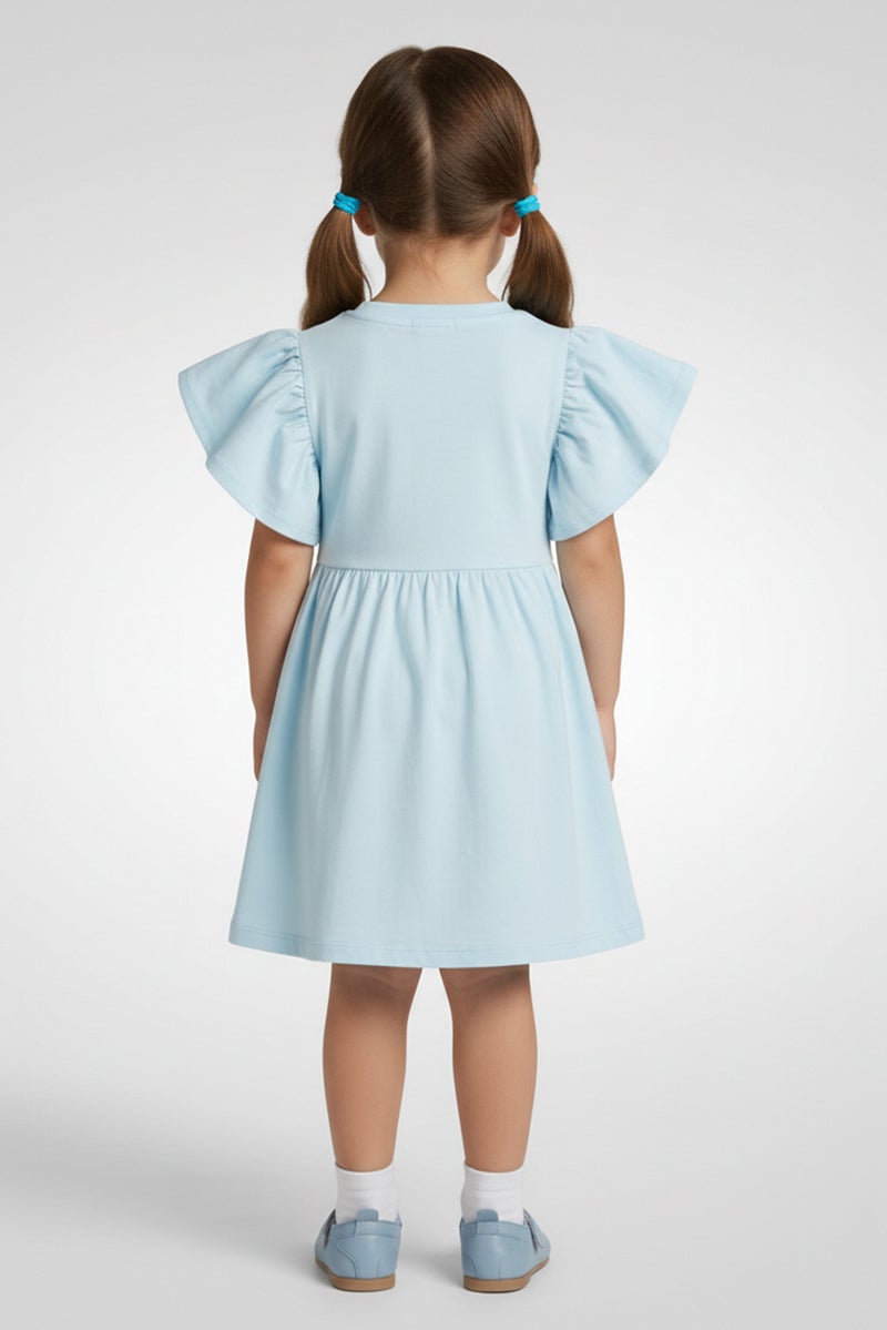 Disney Princess Toddlers Girl Graphic Print Flutter Sleeve Dress, Light Blue - Image 3