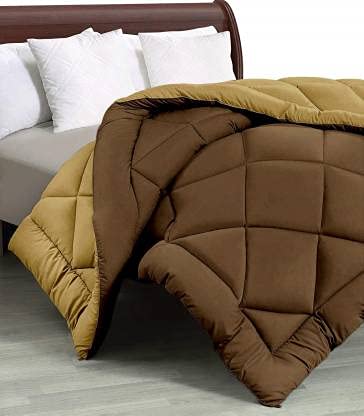 TUNDWAL'S TUNDWALS Microfibre 200 GSM Reversible Solid Double ComforterBlankets for WintersQuiltsDuvets CoffeeGolden Microfibre - Image 1
