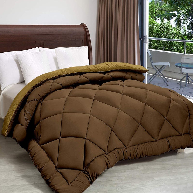 TUNDWAL'S TUNDWALS Microfibre 200 GSM Reversible Solid Double ComforterBlankets for WintersQuiltsDuvets CoffeeGolden Microfibre - Image 2