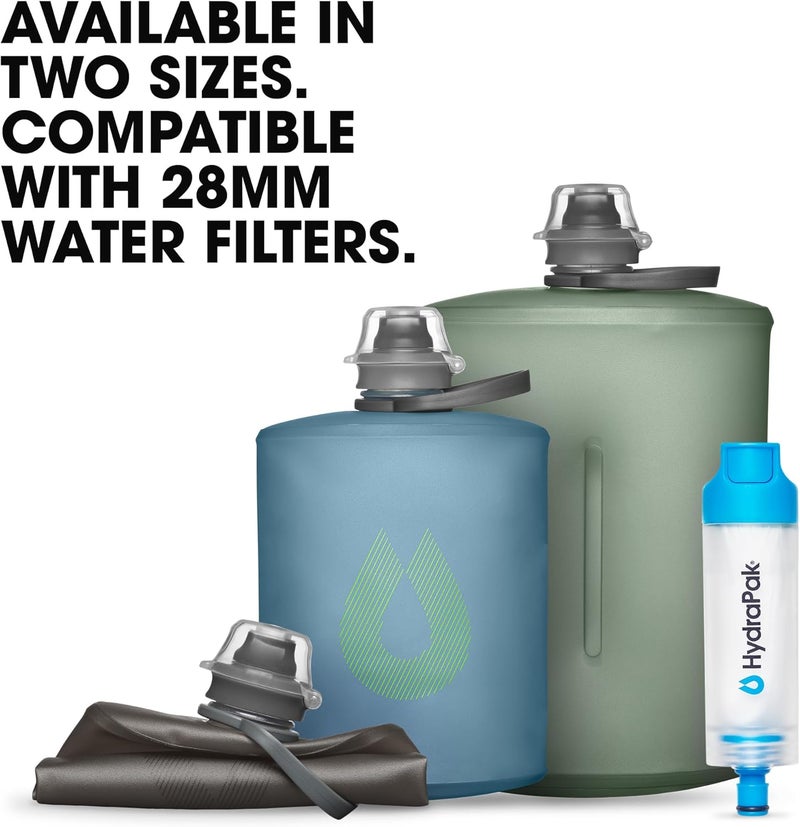 Hydrapak Stow (1L) - Collapsible Water Bottle - Ultralight & Packable Travel Bottle, Flexible Skiing, Hiking, Cycling or Climbing Bottle - Sutro Green - Image 5