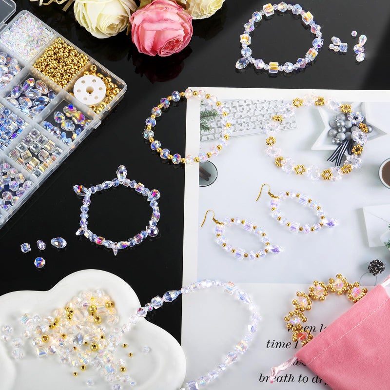 Zefy 2000+ Pcs Crystal Glass Beads for Jewelry Making, 24 Styles 3-15mm Assorted Faceted Craft Bead Kit for DIY Bracelet Necklace Earring Suncatcher (Clear AB Color) - Image 5