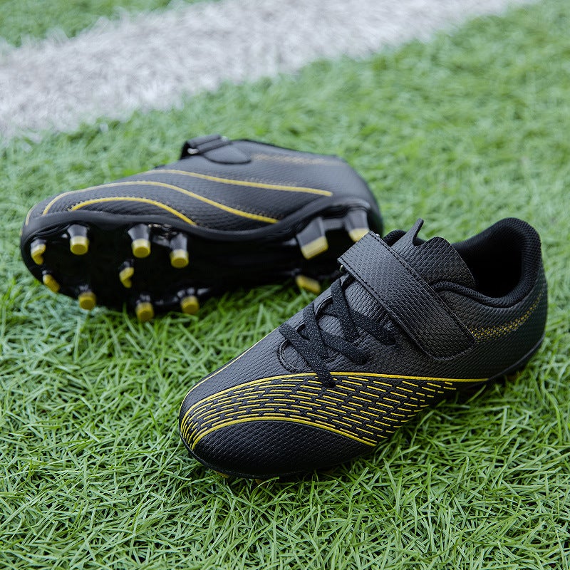 Kids Velcro Soccer Cleats Grass Training Spike Black 