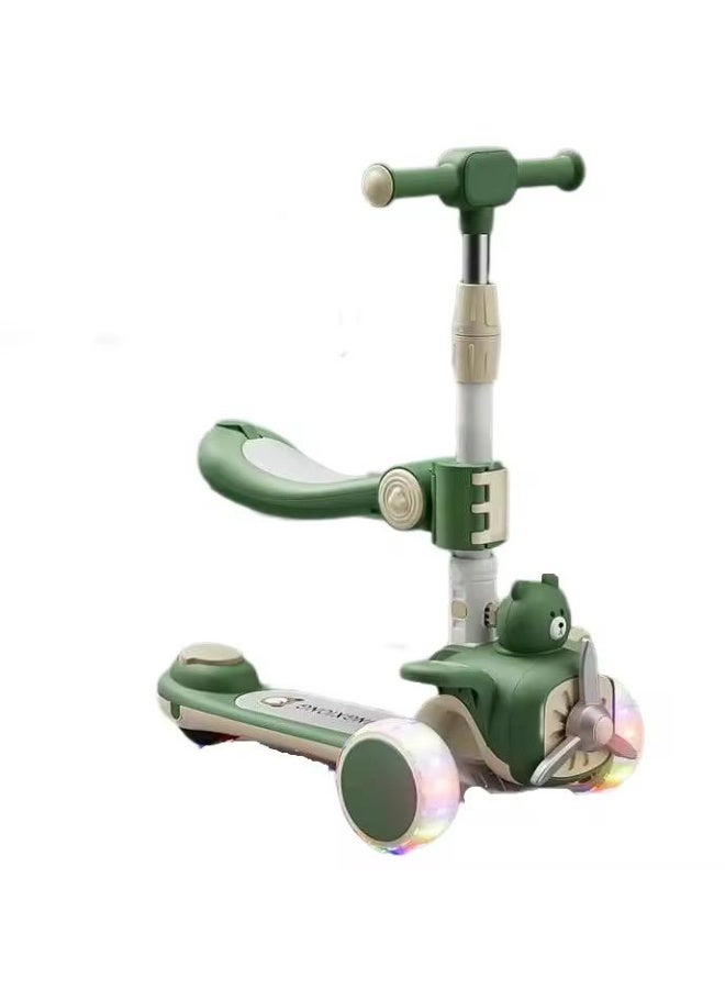 Deluxe 2-in-1 Toddler Scooter & Balance Bike with Foldable Seat, 3-Wheel Design, Adjustable Handle, Music & Lights