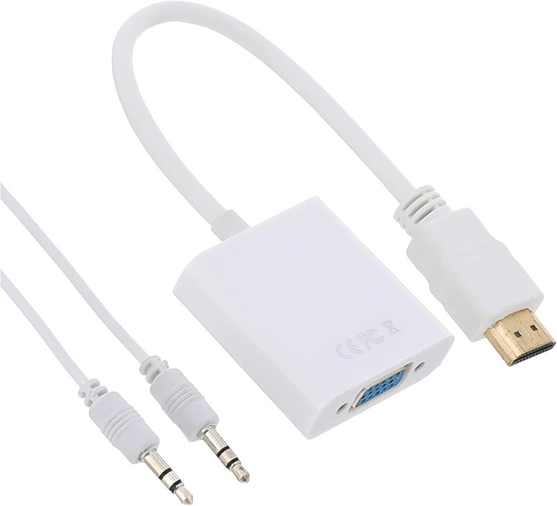 Mini HDMI to VGA Adapter – Male to Female Video Converter Cable for Monitor and Projector (White) - Image 1