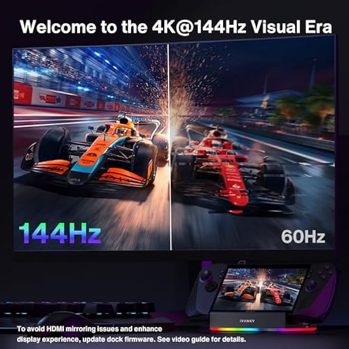 rayihni محطة إرساء IVANKY 14 في 1 RGB 4K@144HZ لجهاز VALVE STEAM DECK OLED/ASUS ROG ALLY X/LEGION GO، محطة إرساء قابلة للطي مع HDMI 2.1، إيثرنت جيجابت، USB 3.2 بسرعة 10GBPS، فتحة SD/TF، شحن 100W - Image 3