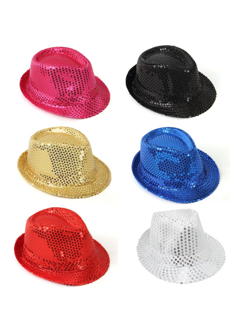6 Pieces Western Sequin Hat Glitter Solid Color Dance Hat Retro Disco Unisex Costume Cap for Latin Jazz Mardi Gras Cosplay Prom Costume Party Accessory（Adult） - Image 1