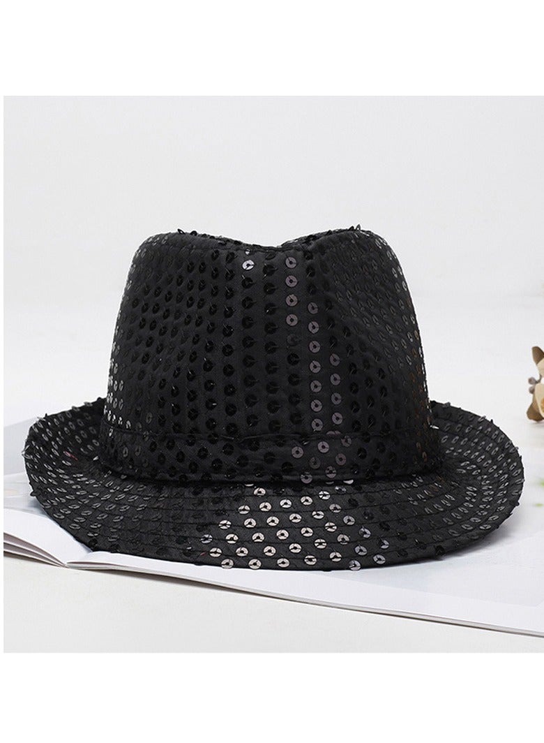 6 Pieces Western Sequin Hat Glitter Solid Color Dance Hat Retro Disco Unisex Costume Cap for Latin Jazz Mardi Gras Cosplay Prom Costume Party Accessory（Adult） - Image 5