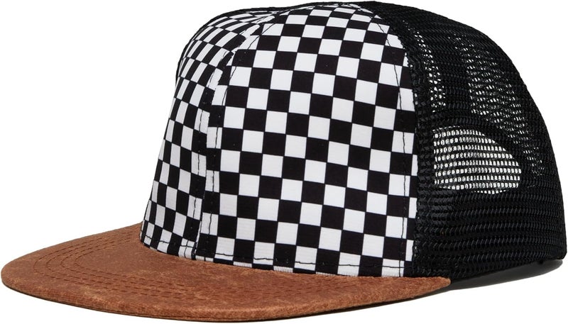 Funky Junque Baby Flat Brim Hat - Checker/Faux Leather Brim: X-Small (0-12 Months) - Image 1