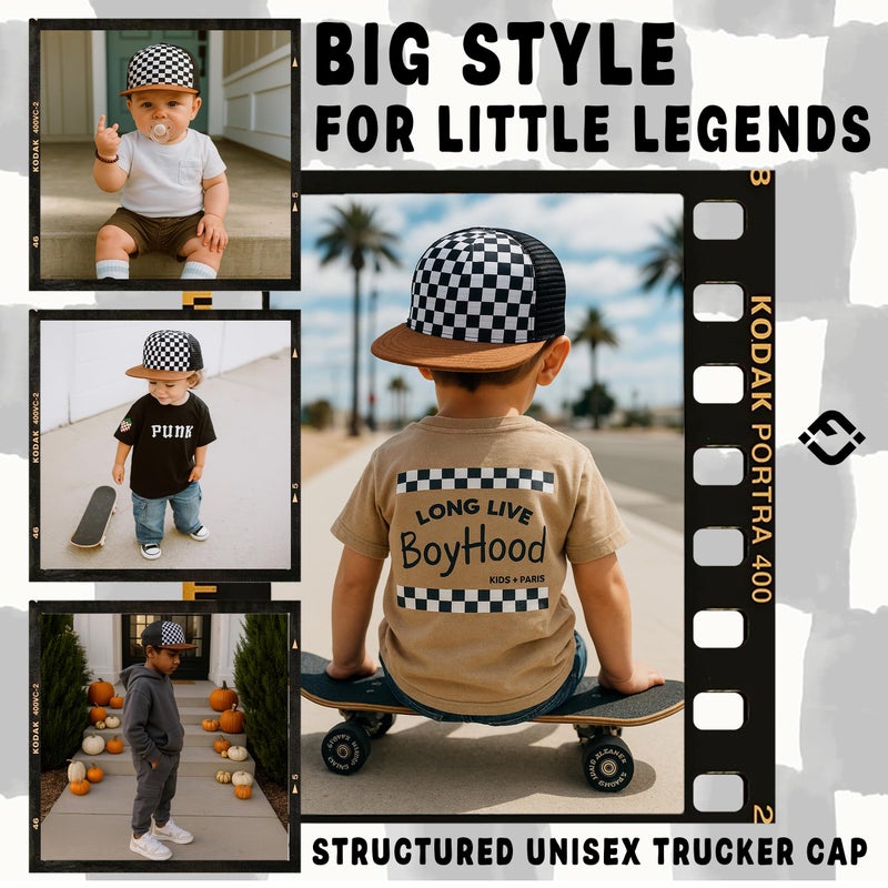 Funky Junque Baby Flat Brim Hat - Checker/Faux Leather Brim: X-Small (0-12 Months) - Image 2