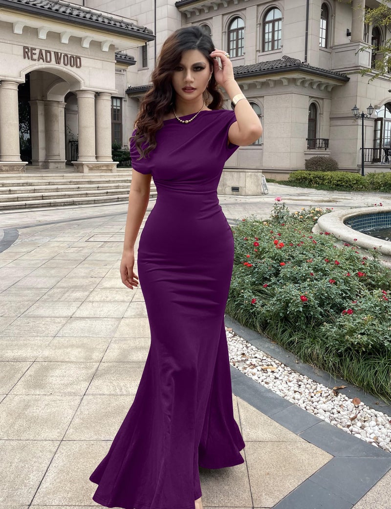 YMDUCH Women's Elegant Sleeveless Off Shoulder Bodycon Long Formal Party Evening Dress Purple - Image 4