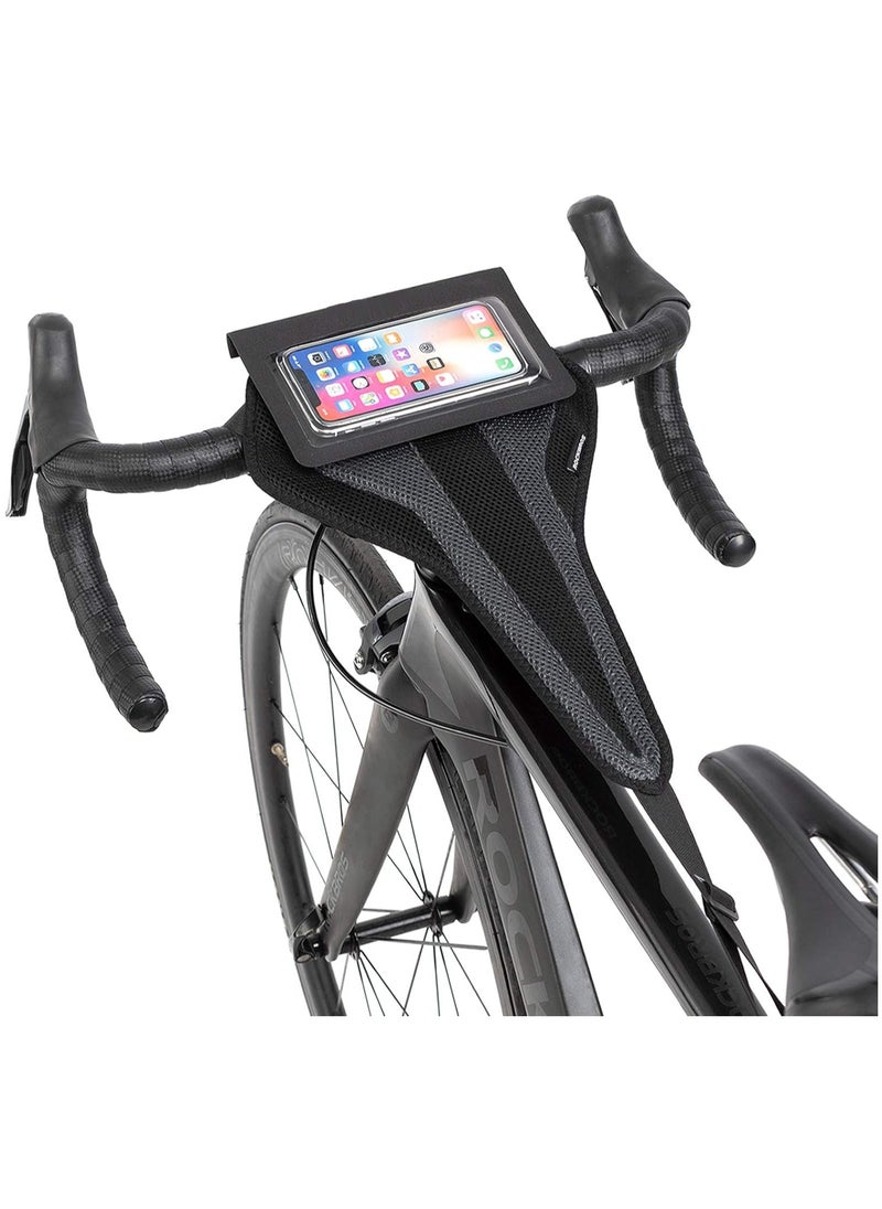 SYOSI - Bicycle Trainer Sweat Net Bike Sweat Guard with Phone Pouch Bike Sweat Catcher Net Sweat Protector for Indoor Cycling Training Compatible with iPhone 12 11 Phones Below 6.2’’ - Image 1