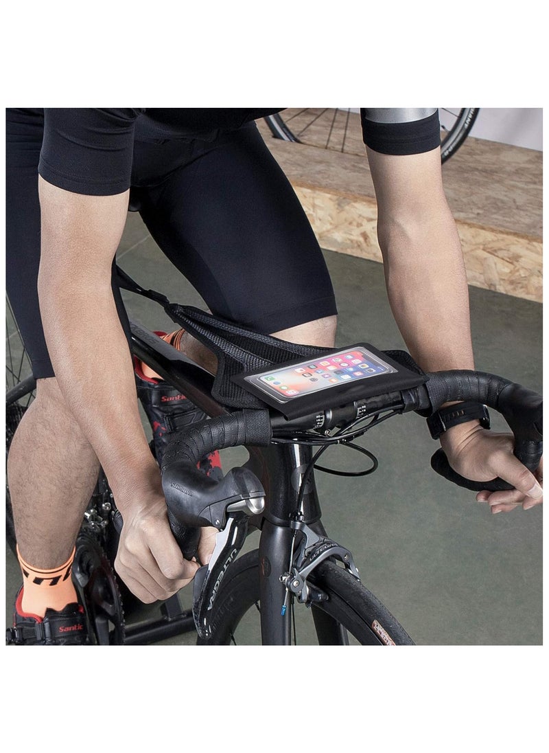 SYOSI - Bicycle Trainer Sweat Net Bike Sweat Guard with Phone Pouch Bike Sweat Catcher Net Sweat Protector for Indoor Cycling Training Compatible with iPhone 12 11 Phones Below 6.2’’ - Image 1