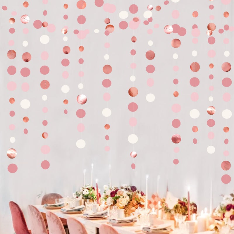 pinkblume Rose Gold Party Decorations Dusty Pink Circle Dots Garland Blush Pink Hanging Paper Polka Dot Streamer for Birthday Wedding Bridal Shower Bachelorette Engagement Baby Shower Anniversary Party Supplies - Image 5
