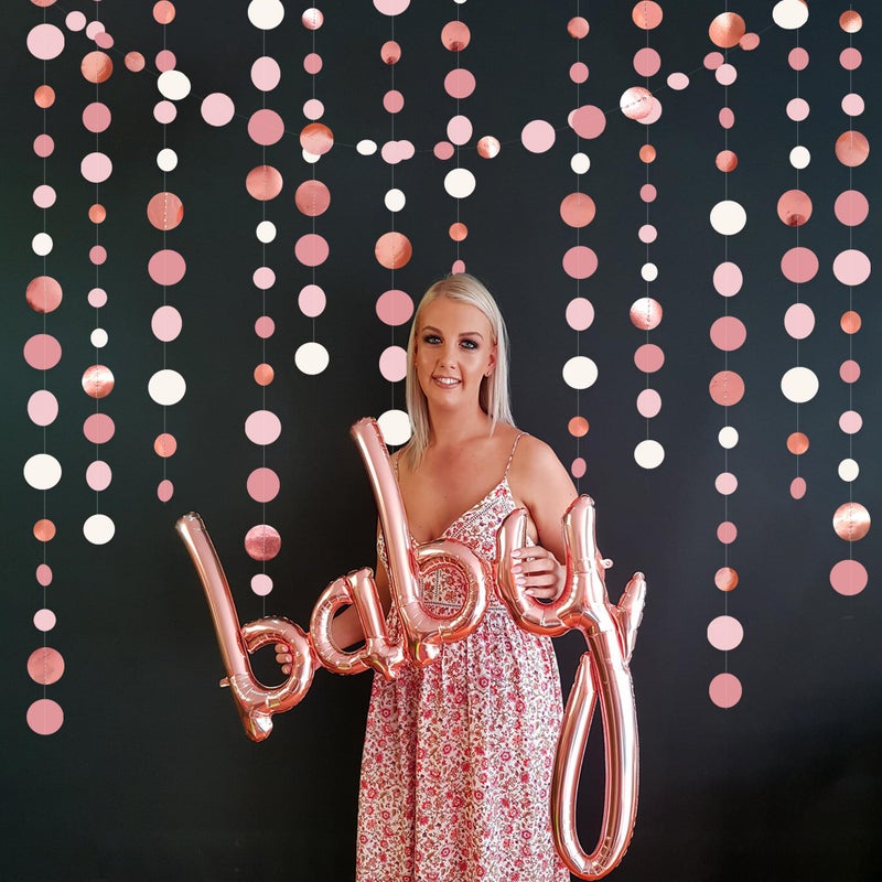 pinkblume Rose Gold Party Decorations Dusty Pink Circle Dots Garland Blush Pink Hanging Paper Polka Dot Streamer for Birthday Wedding Bridal Shower Bachelorette Engagement Baby Shower Anniversary Party Supplies - Image 4