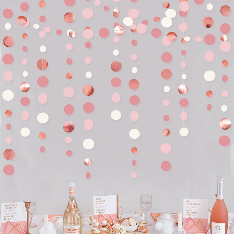 pinkblume Rose Gold Party Decorations Dusty Pink Circle Dots Garland Blush Pink Hanging Paper Polka Dot Streamer for Birthday Wedding Bridal Shower Bachelorette Engagement Baby Shower Anniversary Party Supplies - Image 1