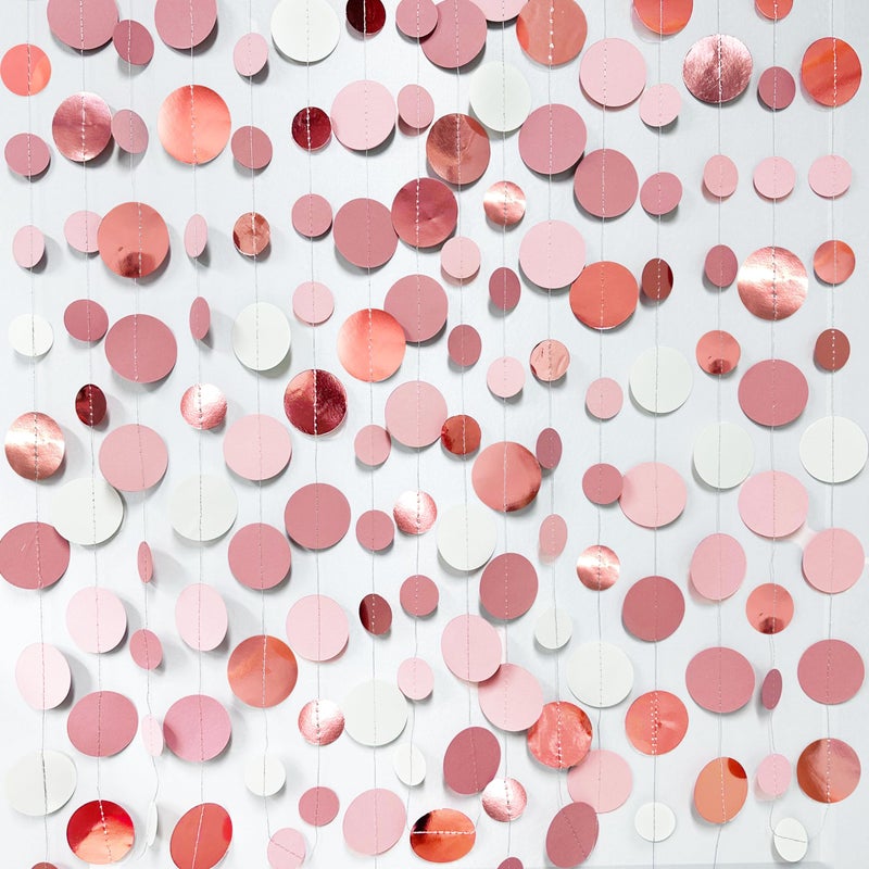 pinkblume Rose Gold Party Decorations Dusty Pink Circle Dots Garland Blush Pink Hanging Paper Polka Dot Streamer for Birthday Wedding Bridal Shower Bachelorette Engagement Baby Shower Anniversary Party Supplies - Image 3