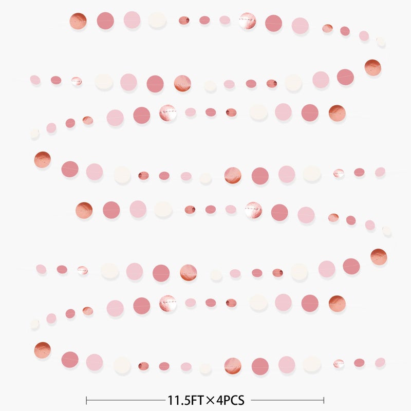 pinkblume Rose Gold Party Decorations Dusty Pink Circle Dots Garland Blush Pink Hanging Paper Polka Dot Streamer for Birthday Wedding Bridal Shower Bachelorette Engagement Baby Shower Anniversary Party Supplies - Image 2
