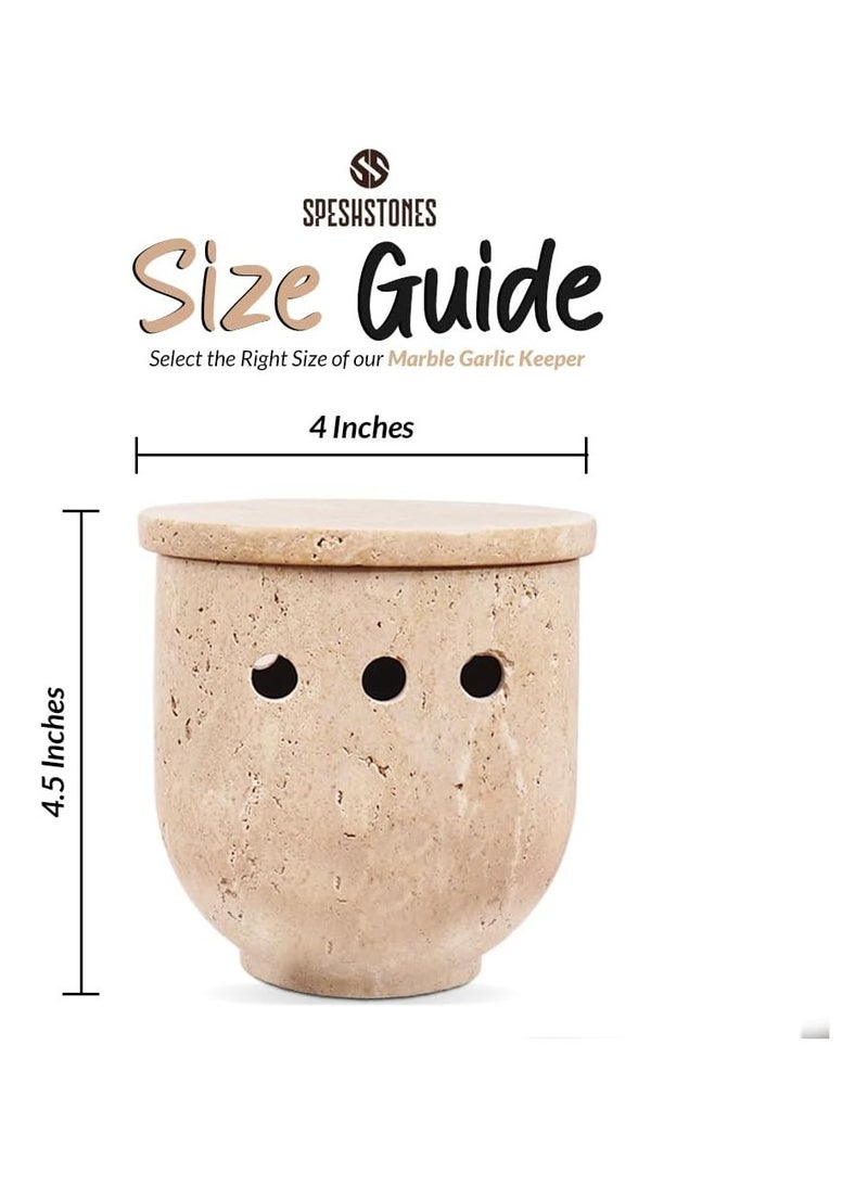 SPESHSTONES Travertine Garlic Keeper 4.5 Inch Handmade Stone Garlic Holder For Kitchen Countertop Decor, Ideal Storage Container for Fresh Garlic Cloves and Ginger Jar  - Image 3