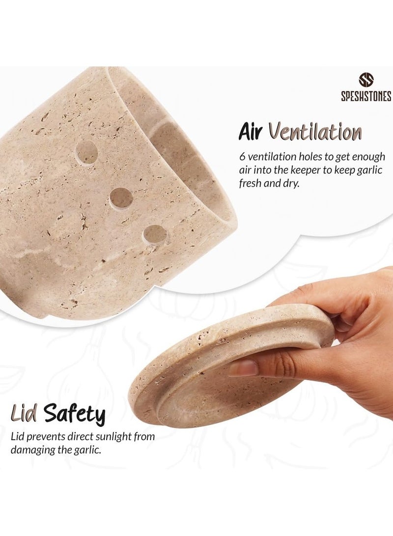 SPESHSTONES Travertine Garlic Keeper 4.5 Inch Handmade Stone Garlic Holder For Kitchen Countertop Decor, Ideal Storage Container for Fresh Garlic Cloves and Ginger Jar  - Image 5