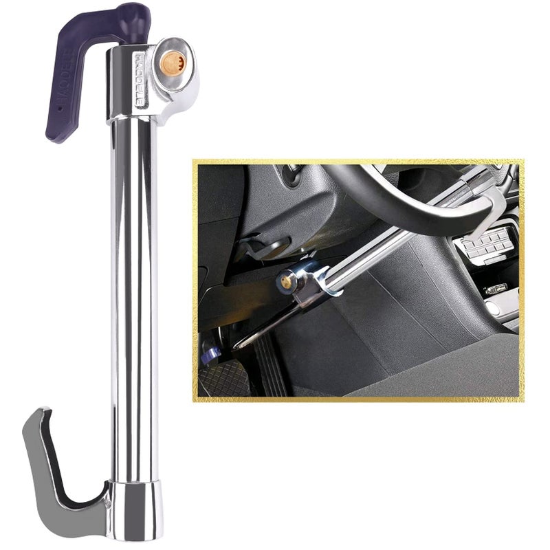 Tevlaphee Universal Steering Wheel Brake Lock Anti-Theft Retractable Double Hook Extended Car Lock Clutch Pedal for Car Truck SUV Van Security with 3 Keys(Extended) - Image 1