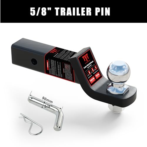TYT Trailer Hitch Ball Mount with 2 Inch Ball & Pin, Fits 2 Inch Receiver, 7500lbs, 2 Inch Drop, Upgraded Hitch Kit Black with Anti-Rattle Pin - Image 4