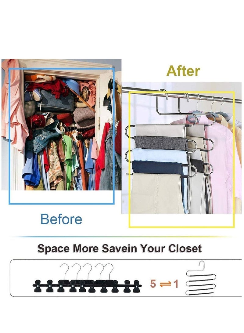 LEDIN Pants Hangers Space Save Non-Slip 6 Pack S-Shape Trousers Hangers Stainless Steel Clothes Hangers Closet Storage Organizer for Pants Jeans Scarf Hanging (Black 6-Pack)  - Image 4