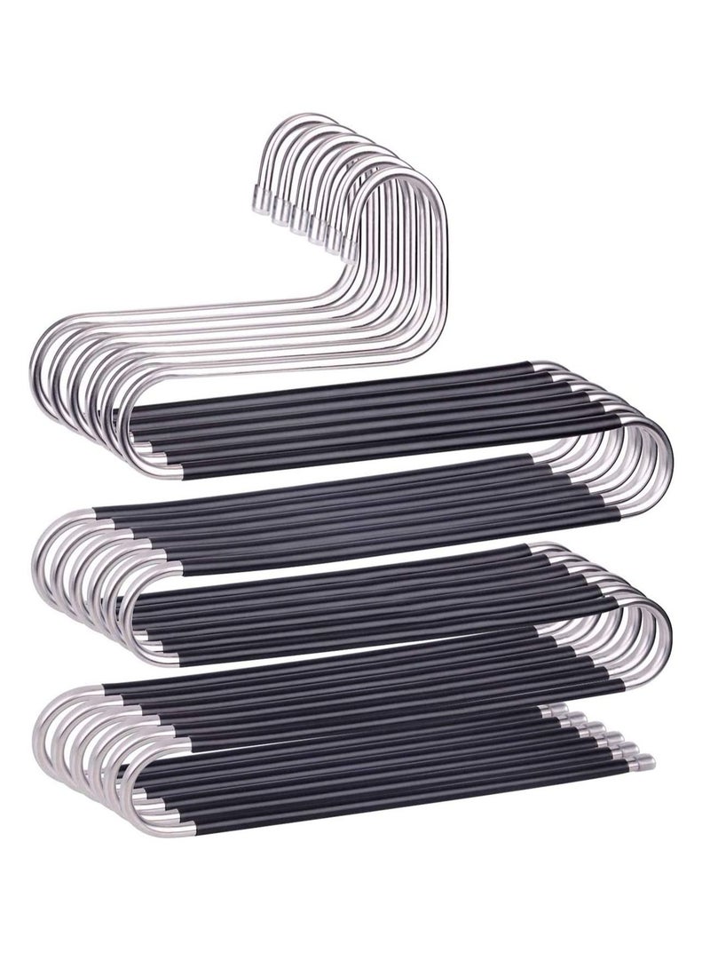 LEDIN Pants Hangers Space Save Non-Slip 6 Pack S-Shape Trousers Hangers Stainless Steel Clothes Hangers Closet Storage Organizer for Pants Jeans Scarf Hanging (Black 6-Pack)  - Image 1