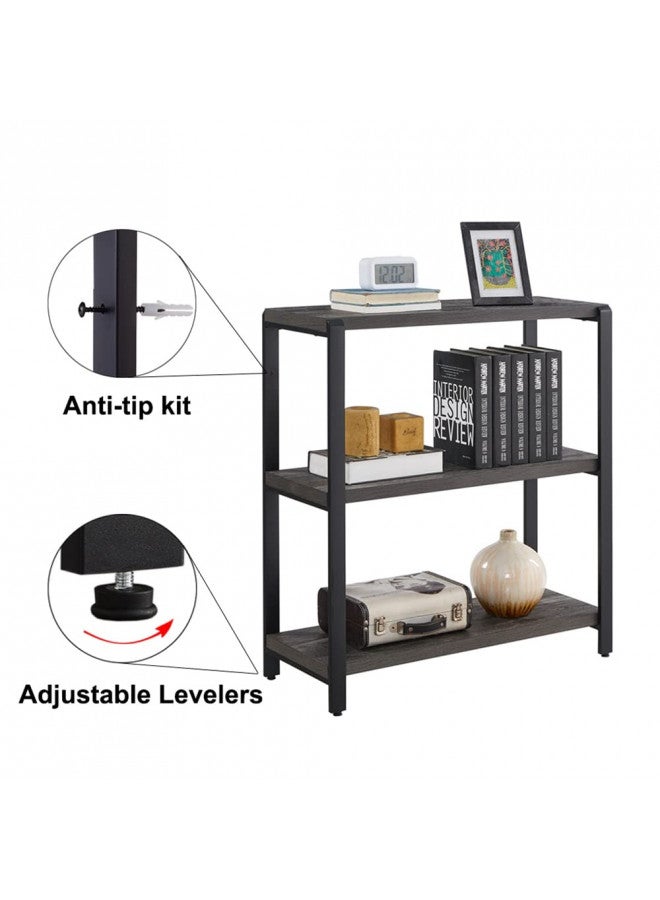 EXCEFUR EXCEFUR Bookshelf and Bookcase, 3 Tier Vintage Shelf for Office, Rustic Wood and Metal Book Shelves, Grey  - Image 4