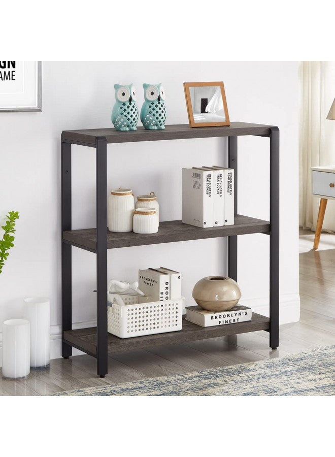 EXCEFUR EXCEFUR Bookshelf and Bookcase, 3 Tier Vintage Shelf for Office, Rustic Wood and Metal Book Shelves, Grey  - Image 1