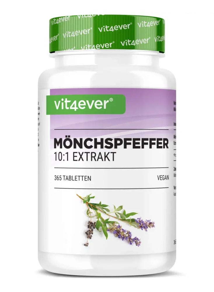 Vit4ever Monk’s Pepper (Chasteberry) 10:1 Extract – 365 Vegan Tablets, Made in Germany– Supports Hormonal Balance & Women’s Wellbeing - Image 1